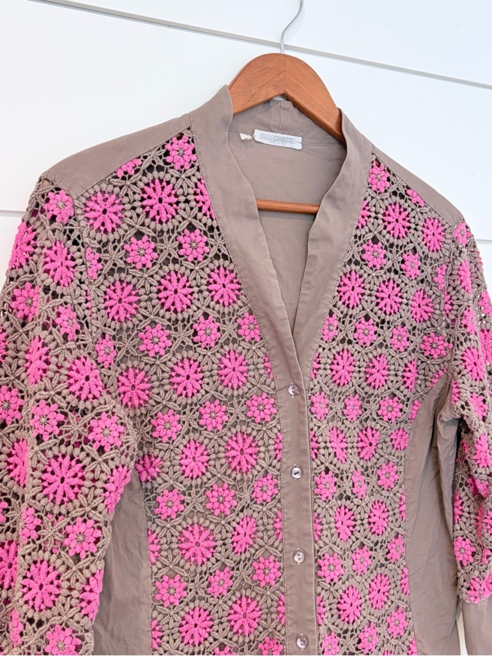 Vintage Cottagecore Crochet Lace Cardigan Blouse Pink Floral S/M Grandmacore - Picture 3 of 10
